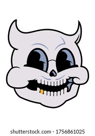 A full color illustration of a cartoon skull, inspired by tattoo flash artwork.