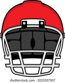 Full Color Illustration Front View Of A Blank Modern American Football Helmet Showing Face Mask And Pads Inside. Eps Vector Graphic Design. Easy To Edit.