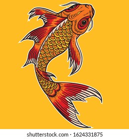 a full color illustration with koi fish objects