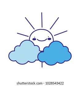 full color kawaii happy sun with cloud natural weather