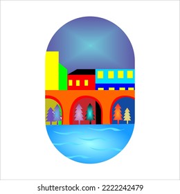 full color landscape vector illustration design, simple design with many attractive color