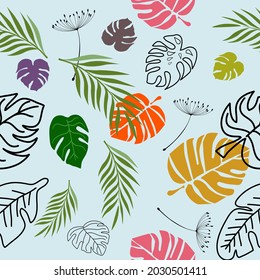 full color leaf, seamless pattern palm leaf, green palm leaf pattern, nature leamless patern