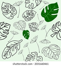 full color leaf, seamless pattern palm leaf, green palm leaf pattern, nature leaf pattern, hand drawing line art. 