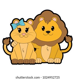 full color lion couple cute animal together