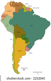 a full color map of south america with the country names called out