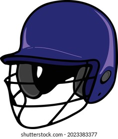 Full color modern illustration of a front angled view baseball or softball batters helmet with face mask cage and inner padding. Eps vector graphic design. Easy to edit.