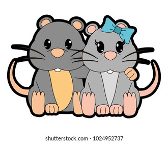 full color mouse couple cute animal together
