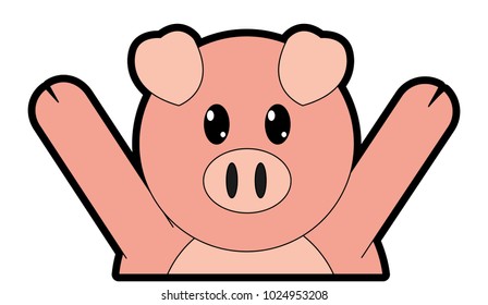 full color pig cute animal with hands up