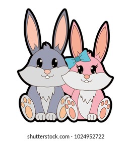 full color rabbit couple cute animal together