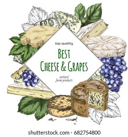 Full color realistic cheese banner, hand drawn vector sketch illustration, poster design for restaurants.