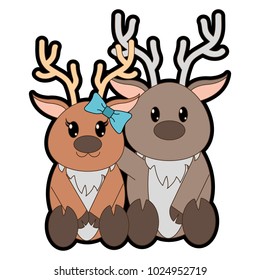 full color reindeer couple cute animal together