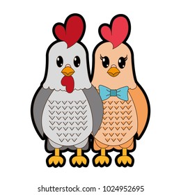 full color rooster and hen couple cute animal
