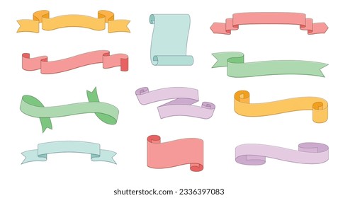 full color set of curve ribbons flat style isolated on white background.