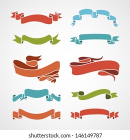 full color set of vintage ribbons vector illustration 