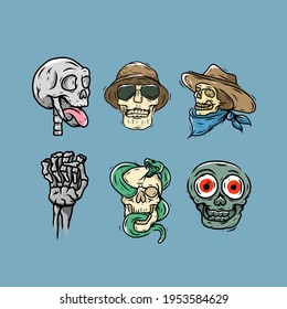 Full color of skeleton illustration set