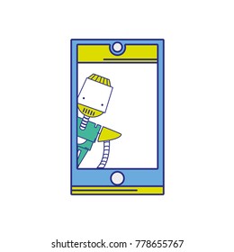 full color smartphone technology with robot machine design vector illustration