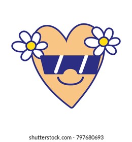 full color smile heart with flowers kawaii with sunglasses
