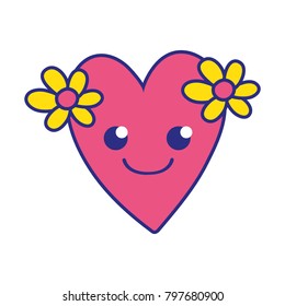 full color smile heart with flowers kawaii cartoon