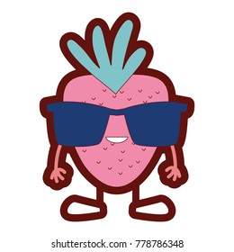 full color smile strawberry kawaii with sunglasses and arms