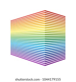 full color spectrum stripes that makes a three dimensional rectangle geometric shape in perspective view. vector element for design