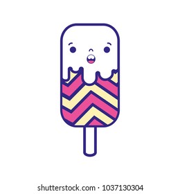 full color surprised and sweet ice lolly and rainbow kawaii