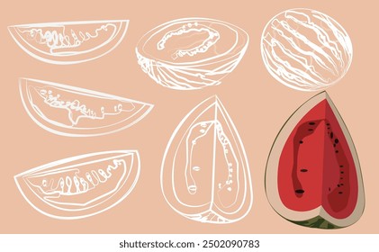 Full color triangle shape watermelon and white lines shape of watermelon.