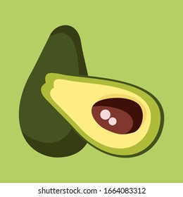 full color vector avocado illustration with green background for banners, stickers, logos and others