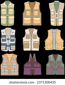 full color vector drawing vest set, vest with sketch style, training template vector vest, vector illustration.
