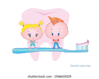 Full color vector image in cartoon style about hygiene and dental health for children