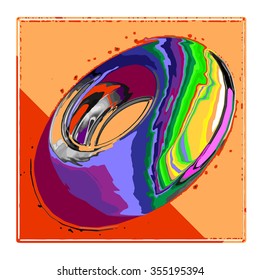 Full color vector image in pop art style. Rainbow ring.