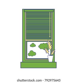 full color window with curtain blind open and plant