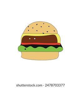 Hamburguesa de color completo con ingredientes mostrados aislados sobre fondo blanco