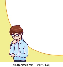Full colored salary man or student with glasses vector illustration with a lot of empty copy space. Human officer drawing with cartoon comic simple flat art style and clean outline.