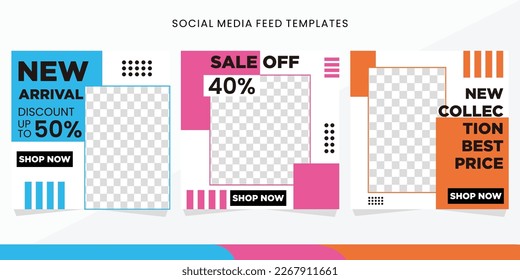 Full Colours set square media social feed post template. fashion social media post frame. eps10.