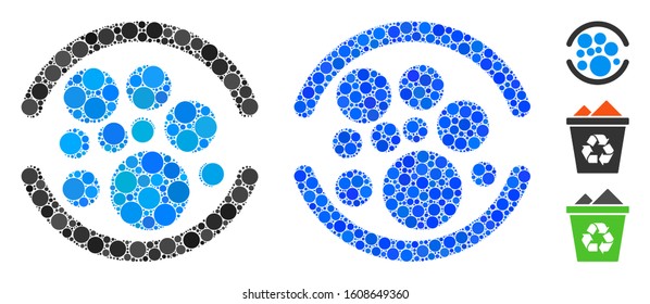 Full composition of small circles in various sizes and shades, based on full icon. Vector filled circles are composed into blue composition. Dotted full icon in usual and blue versions.