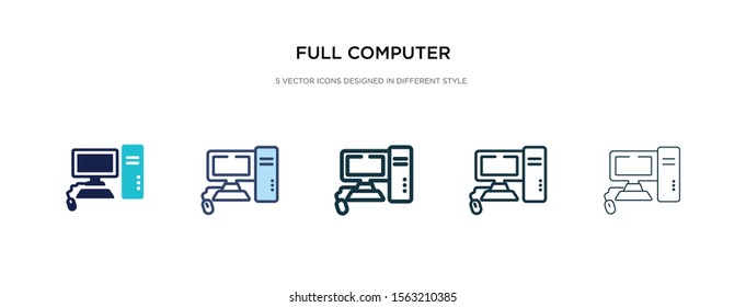 full computer icon in different style vector illustration. two colored and black full computer vector icons designed in filled, outline, line and stroke style can be used for web, mobile, ui