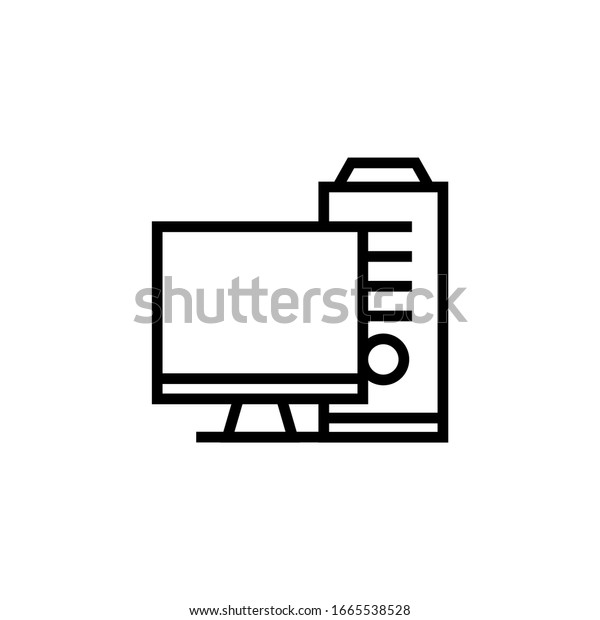 Full computer vector icon in linear, outline\
icon isolated on white\
background