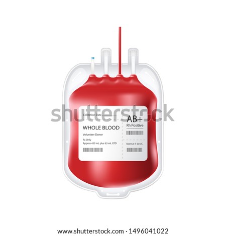 Full container for blood. Plastic container for blood donation.

