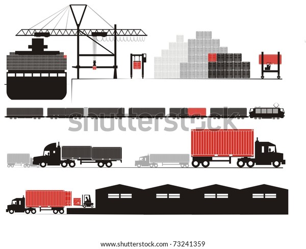 Full container discharge and un-stuffing - Supply chain vector ...