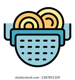 Full cook utensil icon outline vector. Cooking sieve. Kitchen colander color flat