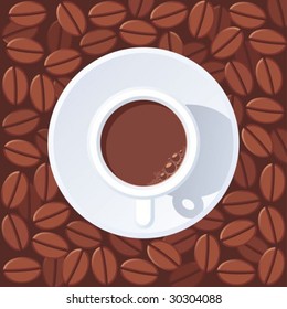 Full cup against coffee beans