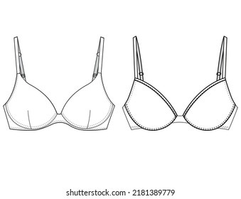 Full Cup Bra, Sweetheart Bra, Plunge Bra, Sets of Bra Fashion Illustration, Vector, CAD, Technical Drawing, Flat drawing.	