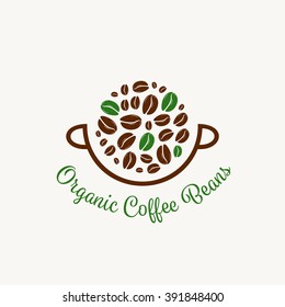 Full cup of organic coffee beans logo vector illustration.