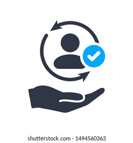 Full customer care service icon with check sign, approved, confirm, done, tick, completed symbol