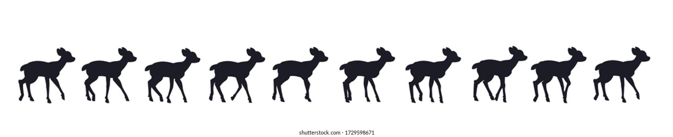 Full cycle animation of the little deer's gait. Black and white silhouette.