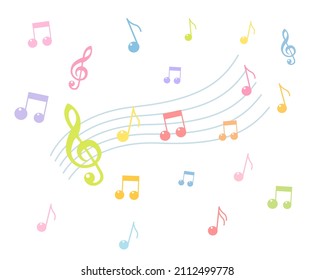 lleno de documentos de decoración y conjunto de ilustraciones de notas. Decoración, elementos, escuela, música. Dibujo de vectores. Estilo dibujado a mano.