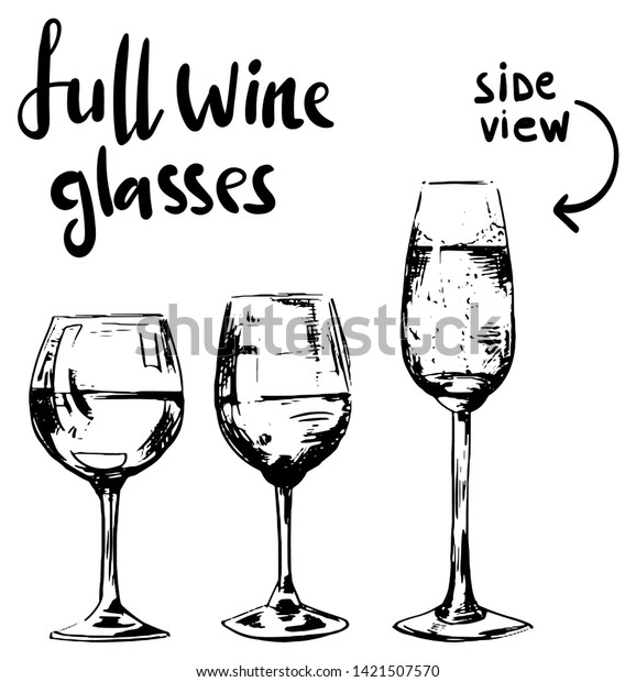 Full Different Wine Glasses Black White Stock Vector (Royalty Free