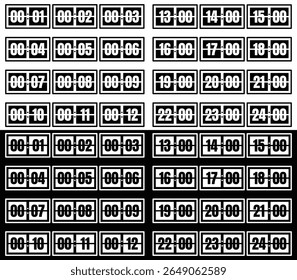 Ícone de relógio digital completo de 00:00 a 24:00, estilo de relógio de flip moderno, perfeito para app UI, infográficos e elementos de calendário digital.
