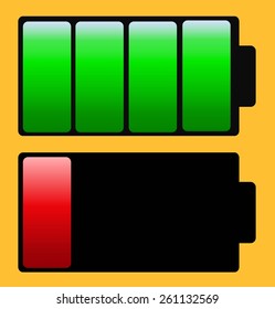 full and discharged battery with yellow background
