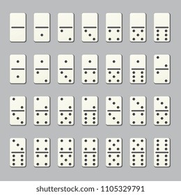 Full domino pieces. Numbered tiles for family strategy table game. Vector dominoes signs isolated on transparent background. Number dots, game entertainment with rectangle illustration